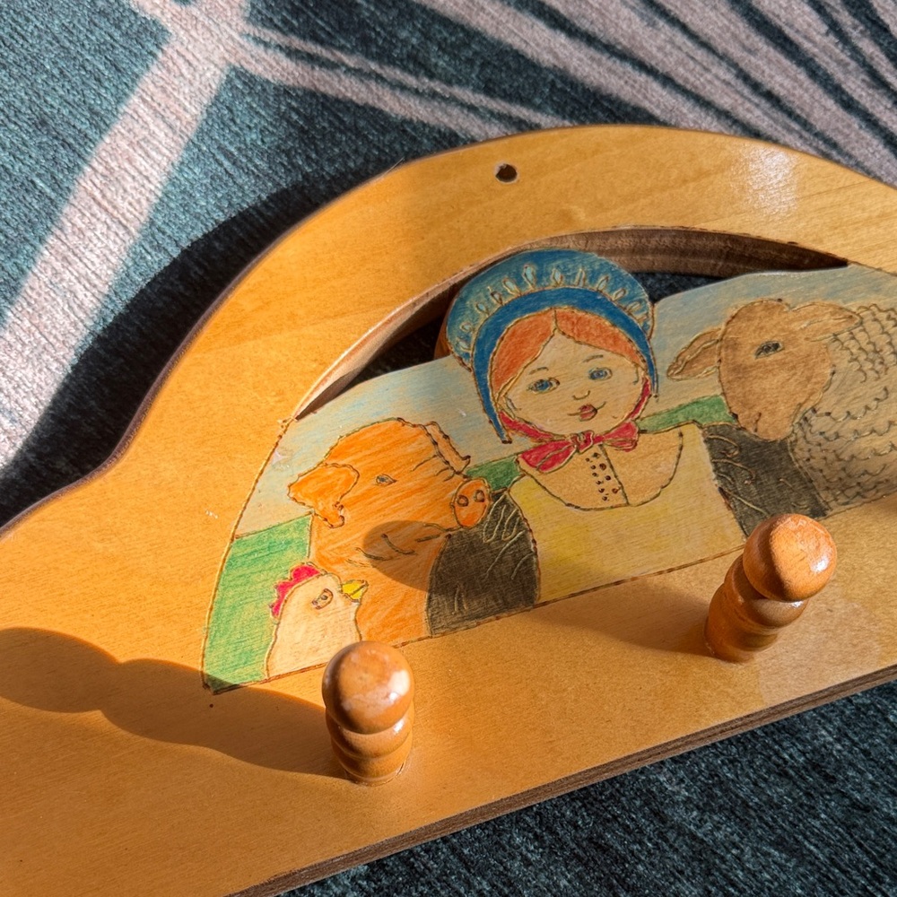 Vintage Charming Folk Art Wooden Wall Hook, wood, handmade